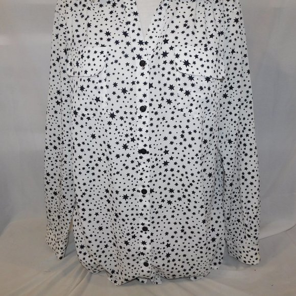 Jones New York Womens L White Black Star Blouse - Picture 4 of 15